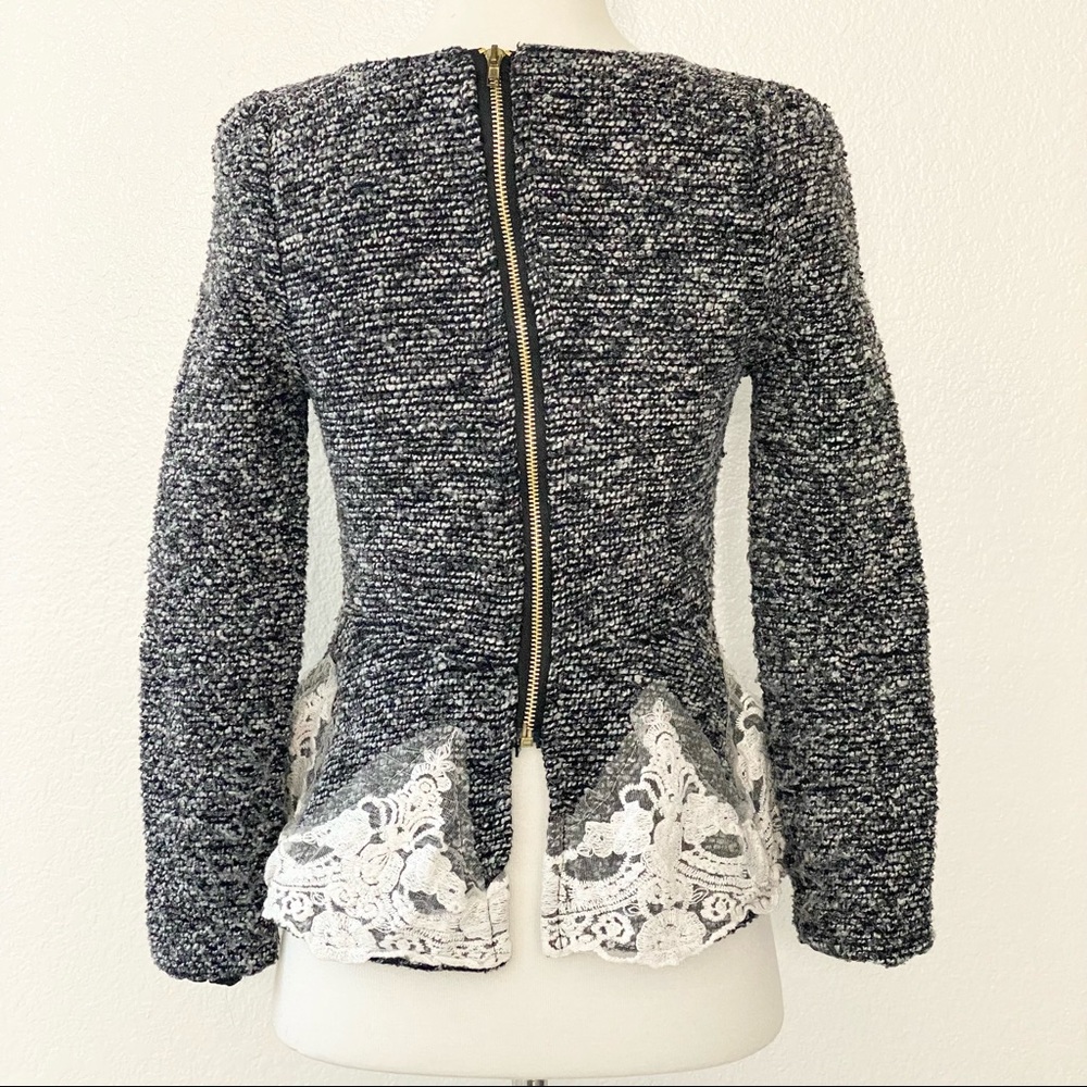 Tweed Peplum Sweater with Lace Trim - Picture 2 of 6